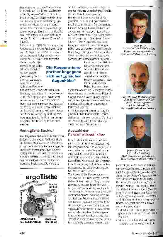 Vorschauseite 2: Partner sorgfältig ausgewählt Das Regionale Rehabilitationsnetz am Universitätsklinikum Freiburg