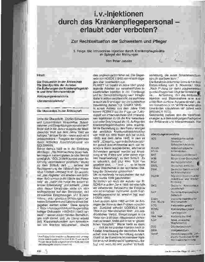 Vorschauseite 1: i.v.Injektionen durch das Krankenpflegepersonal erlaubt oder verboten
