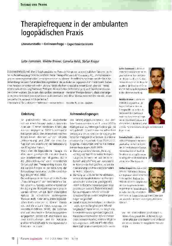 Vorschauseite 1: Therapiefrequenz in der ambulanten logopädischen Praxis