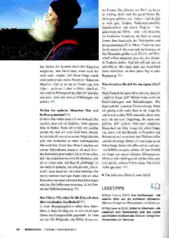 Vorschauseite 3: „Die Selbstverantwortung ist ein Partner der Selbstbestimmung Interview mit dem Sozialarbeiter und Schriftsteller Wilfried Leusing