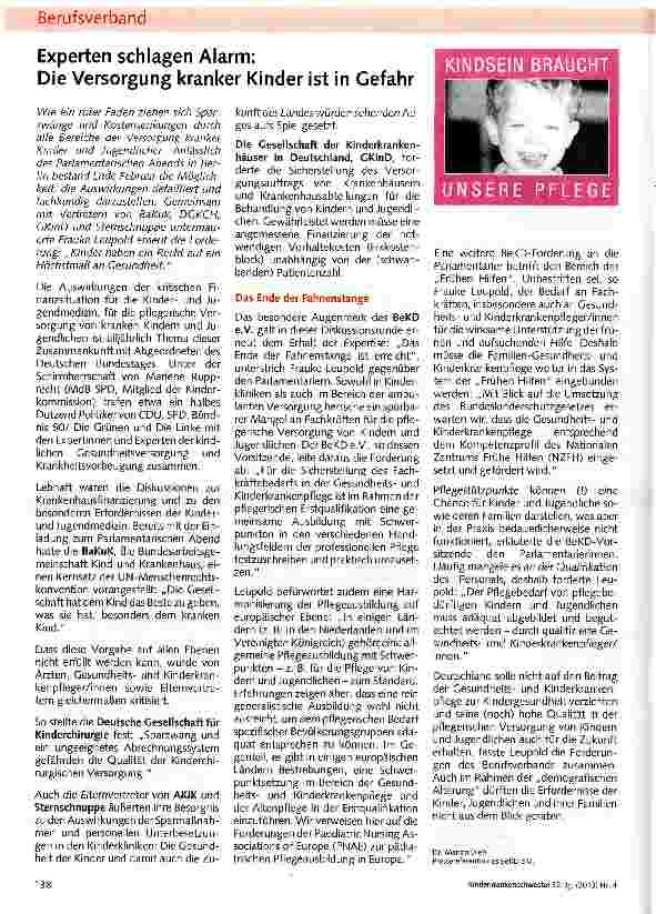 Vorschauseite 1: Experten schlagen Alarm: Die Versorgung kranker Kinder ist in Gefahr