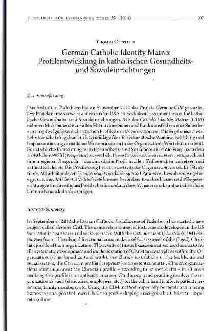 Vorschauseite 1: German Catholic Identity Matrix Profilentwicklung in katholischen Gesundheitsund Sozialeinrichtungen
