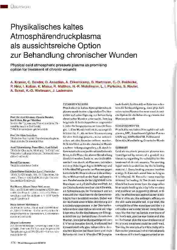 Vorschauseite 1: Physikalisches kaltes Atmosphärendruckplasma als aussichtsreiche Option zur Behandlung chronischer Wunden