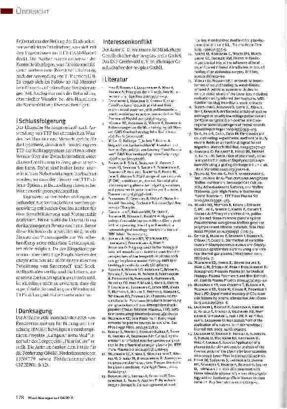 Vorschauseite 5: Physikalisches kaltes Atmosphärendruckplasma als aussichtsreiche Option zur Behandlung chronischer Wunden