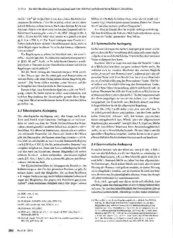 Vorschauseite 3: Zur Beschlussfassung des Personalrats und zum Mehrheitserfordernis beim Rück-trittsbeschluss