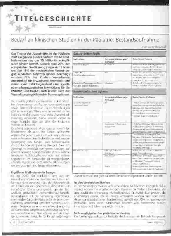 Vorschauseite 1: Bedarf an klinischen Studien in der Pädiatrie: Bestandsaufnahme