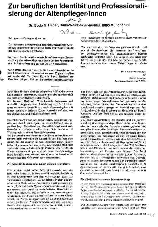 Vorschauseite 1: Zur beruflichen Identität und Professionalisierung der Altenpfleger/innen