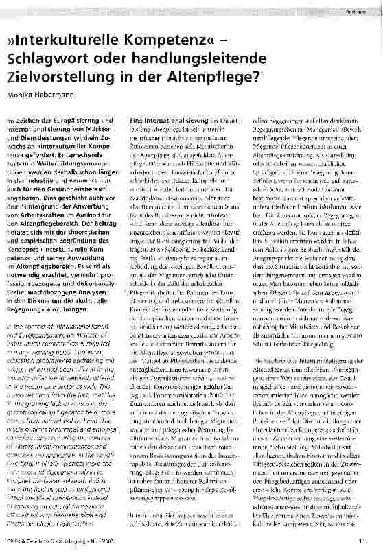 Vorschauseite 1: Interkulturelle Kompetenz - Schlagwort oder handlungsleitende Zielvorstellung in der Altenpflege?