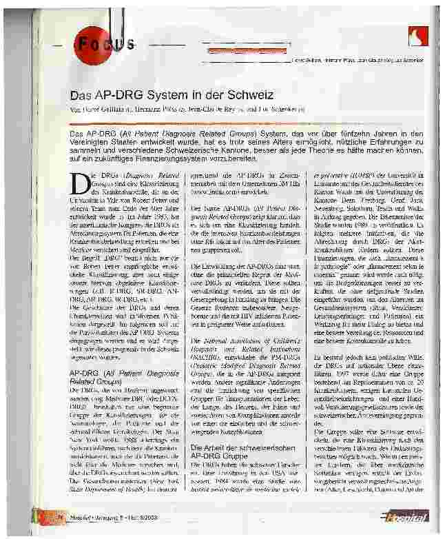 Vorschauseite 1: Das AP-DRG System in der Schweiz