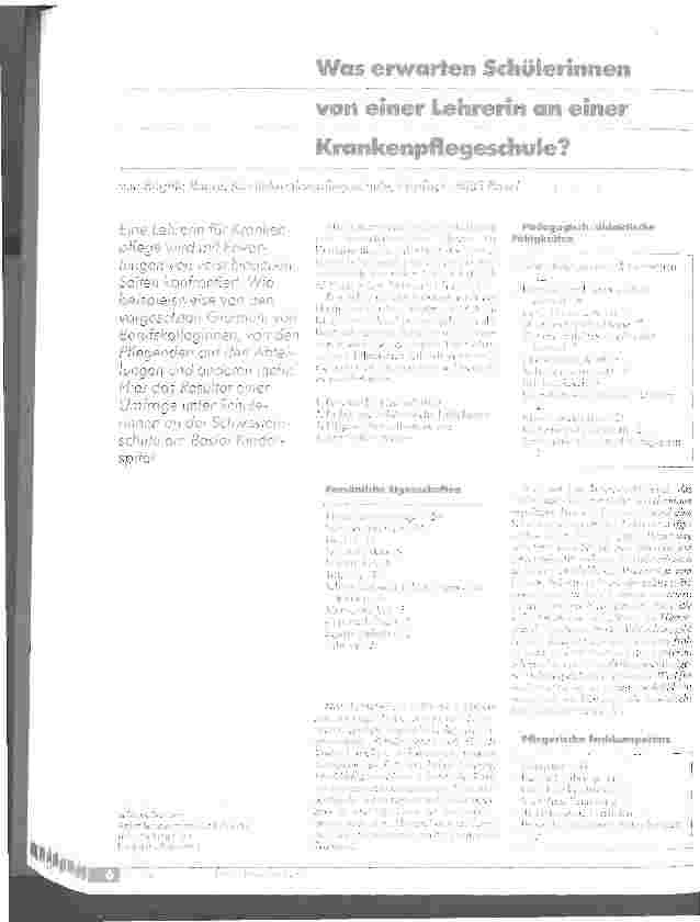 Vorschauseite 1: Was erwarten Schülerinnen von einer Lehrerin an einer Krankenpflegeschule