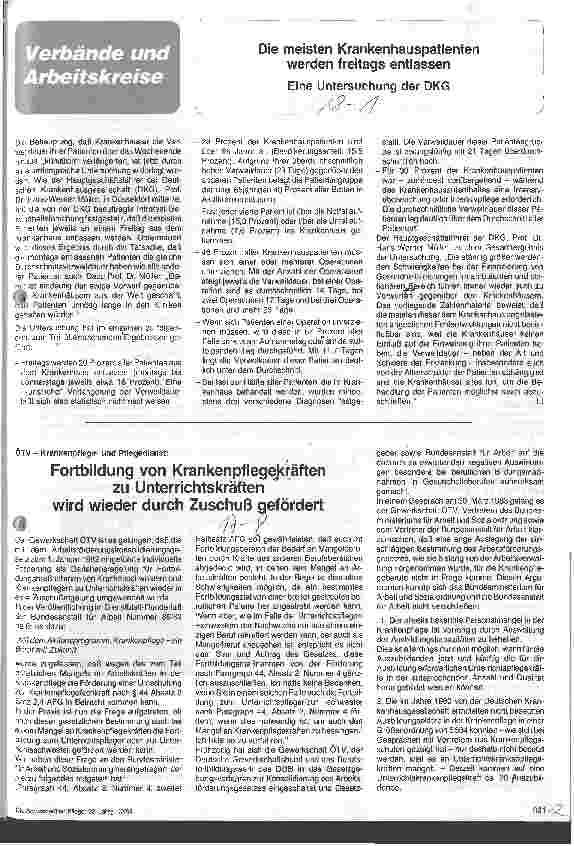 Vorschauseite 1: Fortbildung von Krankenpflegekräften zu Unterrichtskräften wird wieder durch Zuschuß gefördert