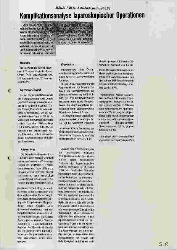 Vorschauseite 1: Komplikationsanalyse laparoskopischer Operationen