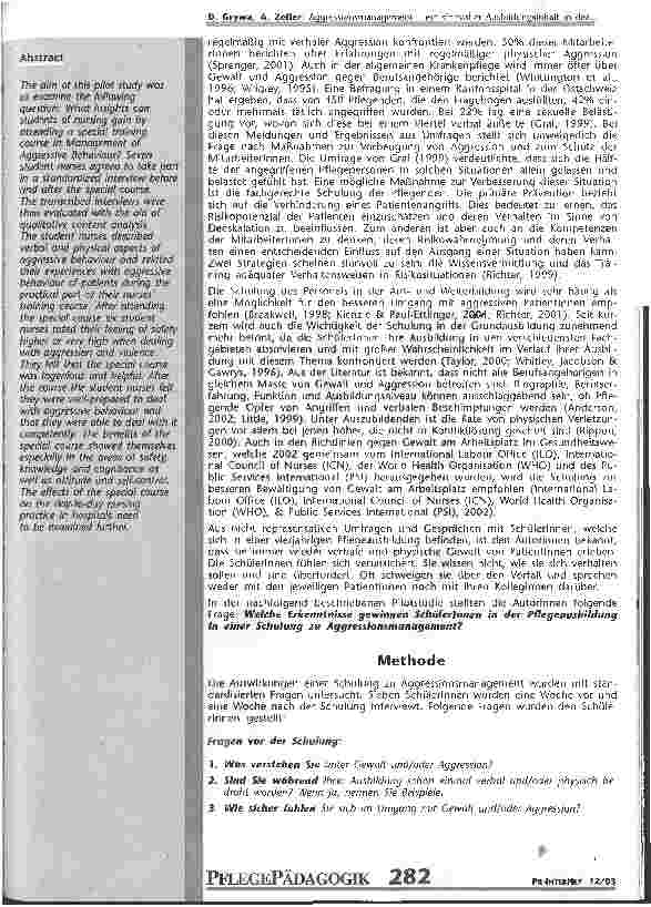Vorschauseite 2: Aggressionsmanagement - ein sinnvoller Ausbildungsinhalt in der Pflegeausbildung?