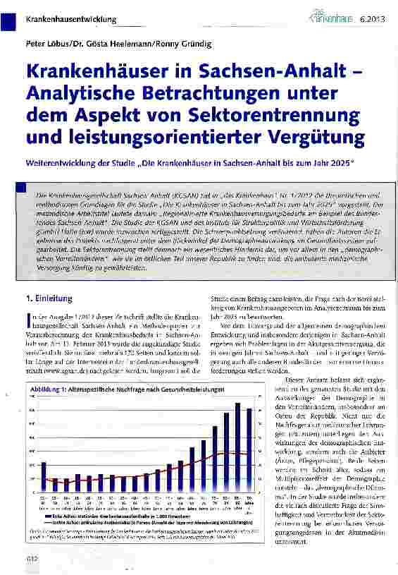 Vorschauseite 1: Krankenhäuser in Sachsen-Anhalt -Analytische Betrachtungen unter dem Aspekt von Sektorentrennung und leistungsorientierter Vergütung