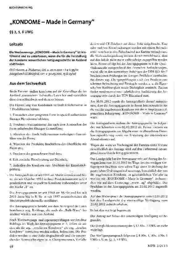 Vorschauseite 1: „KONDOME - Made in Germany §§ 2, 5, 8 UWG