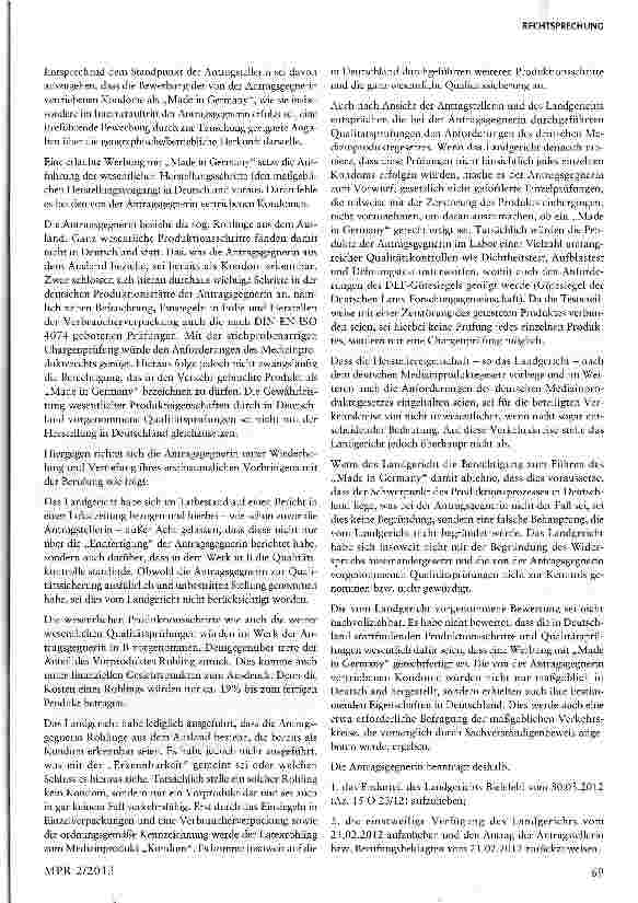 Vorschauseite 2: „KONDOME - Made in Germany §§ 2, 5, 8 UWG