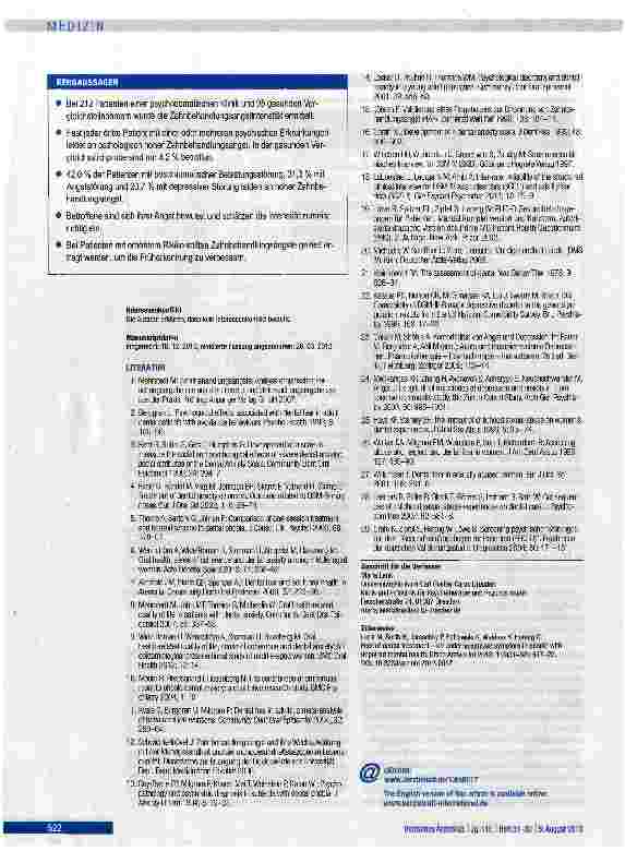 Vorschauseite 6: Zahnbehandlungsangst - ein überschätztes Symptom bei psychischen Grunderkrankungen
