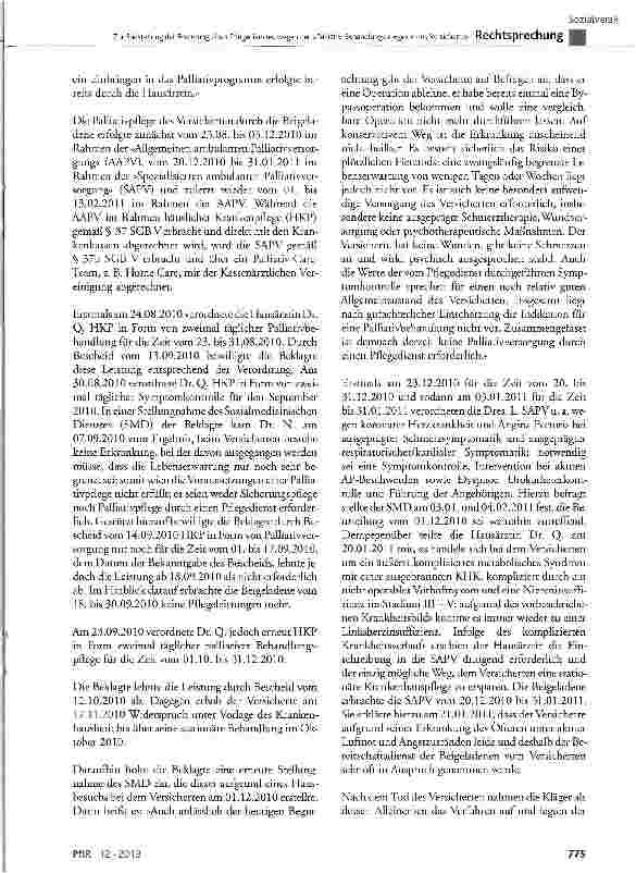 Vorschauseite 3: Zur Freistellung der Forderung eines Pflegedienstes wegen der »Palliativ-Behandlungspflege« eines Versicherten