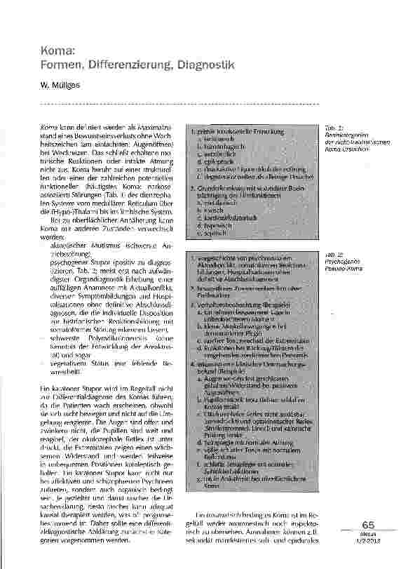 Vorschauseite 1: Koma: Formen, Differenzierung, Diagnostik