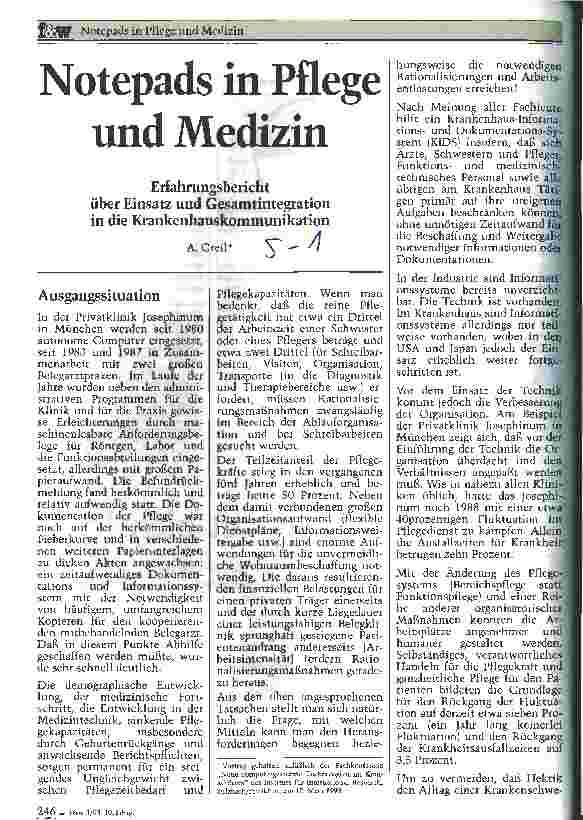 Vorschauseite 1: Notepads in Pflege und Medizin Erfahrungsbericht über Einsatz und Gesamtintegration in der Krankenhauskommunikation