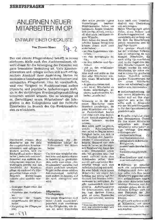 Vorschauseite 1: Anlernen neuer Mitarbeiter im OP Entwurf einer Checkliste