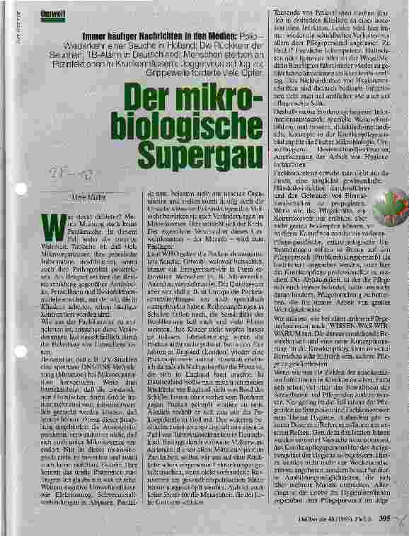Vorschauseite 1: Der mikrobiologische Supergau.Immer häufiger Nachrichten in den Medien: Polio - Wiederkehr einer Seuche in Holland; Die Rückkehr der Seuchen
