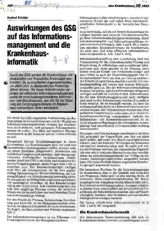 Vorschauseite 1: Auswirkungen des GesundheitsStrukturGesetzes auf das Informationsmanagement und die Krankenhausinformatik