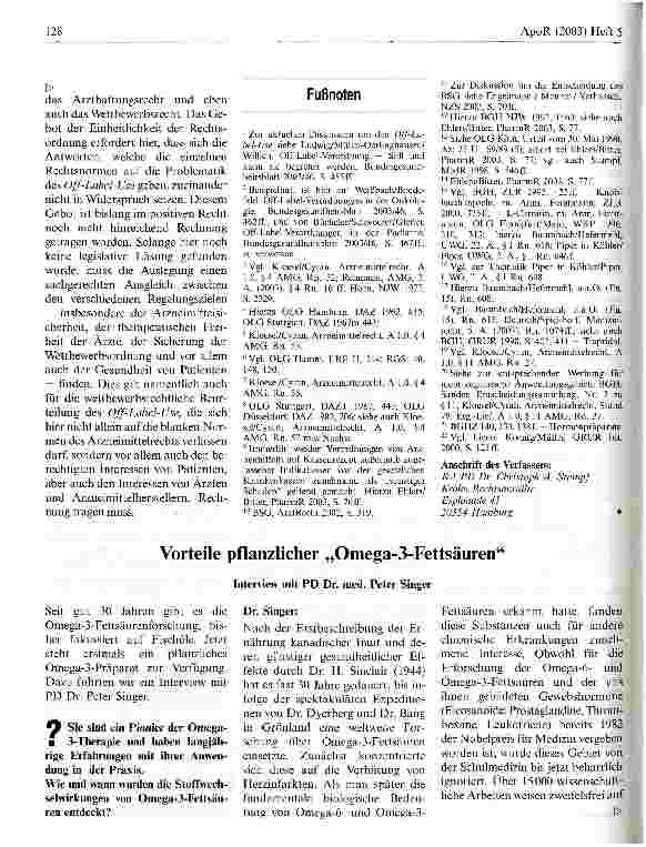 Vorschauseite 1: Vorteile pflanzlicher Omega-3-Fettsäuren Interview mit PD Dr. med. Peter Singer