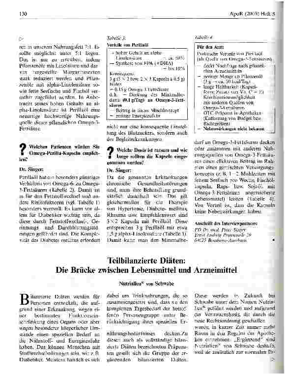 Vorschauseite 3: Vorteile pflanzlicher Omega-3-Fettsäuren Interview mit PD Dr. med. Peter Singer