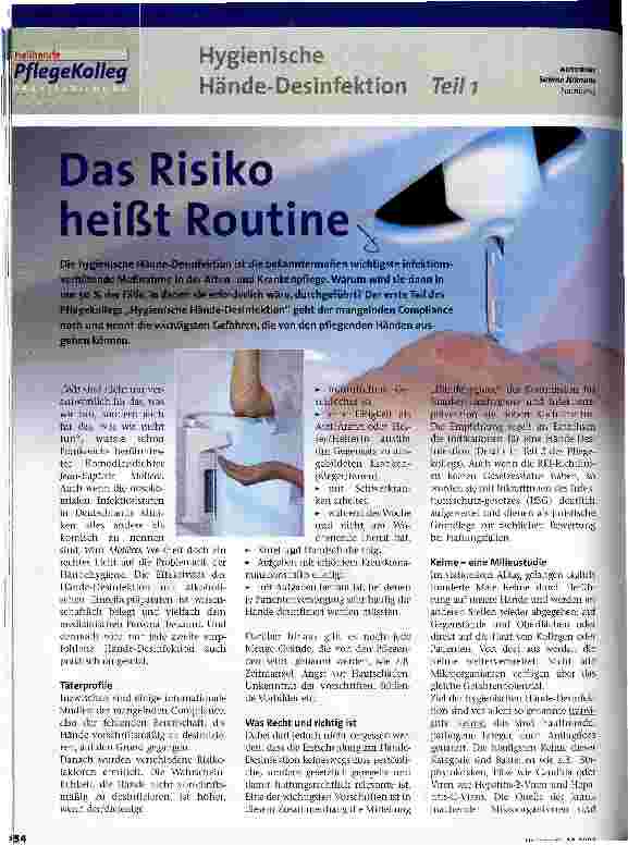 Vorschauseite 1: Das Risiko heißt Routine Hygienische Hände-Desinfektion Teil 1