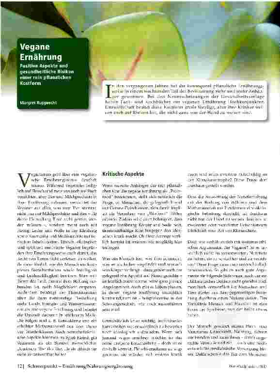 Vorschauseite 1: Vegane Ernährung Positive Aspekte und gesundheitliche Risiken einer rein pflanzlichen Kostform