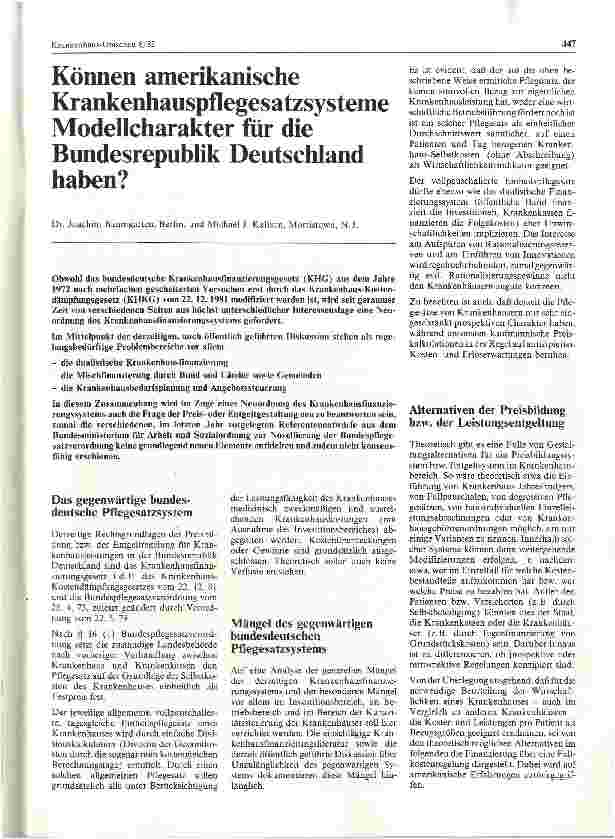 Vorschauseite 1: Können amerikanische Krankenhauspflegesatzsysteme Modellcharakter für die Bundesrepublik Deutschland haben?