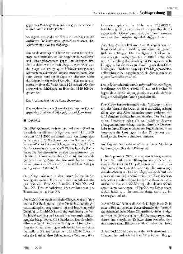 Vorschauseite 2: Zum Schmerzensgeldanspruch wegen Mobbings BGB § 242, § 253 Abs. 2, § 280 Abs. 1, § 253 Abs. 2 bzw. § 823 Abs. 1 und Abs. 2; AGG § 1, § 3 Abs. 3