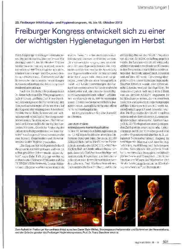 Vorschauseite 1: 23. Freiburger Infektiologieund Hygienekongress, 16. bis 18. Oktober 2013Freiburger Kongress entwickelt sich zu einer der wichtigsten Hygienetagungen im Herbst