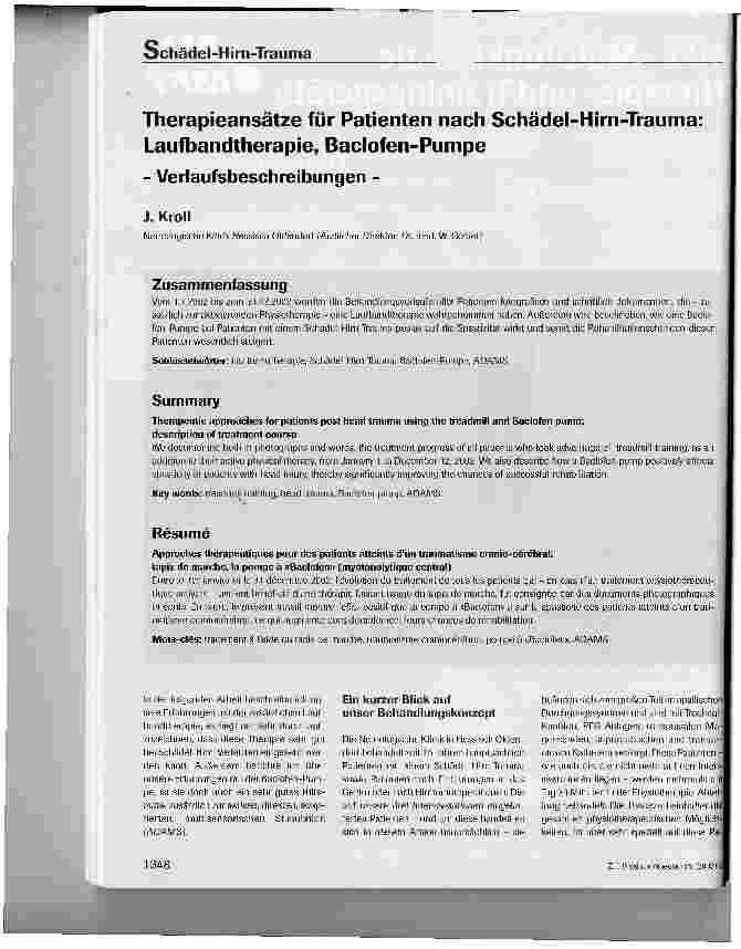 Vorschauseite 1: Therapieansätze für Patienten nach Schädel-Hirn-Trauma: Laufbandtherapie, Baclofen-Pumpe