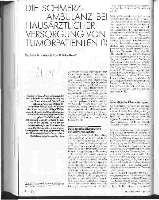 Vorschauseite 1: Die Schmerzambulanz bei hausärztlicher Versorgung von Tumorpatienten 1.Teil