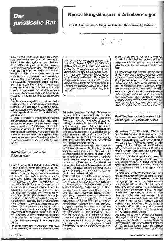 Vorschauseite 1: Rückzahlungsklauseln in Arbeitsverträgen
