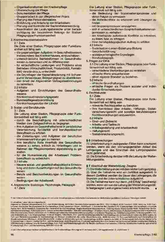 Vorschauseite 2: Rahmenordnung für die Weiterbildung von Krankenschwestern/-pflegern Kinderkrankenschwestern/-pflegern zur Leitung einer Station