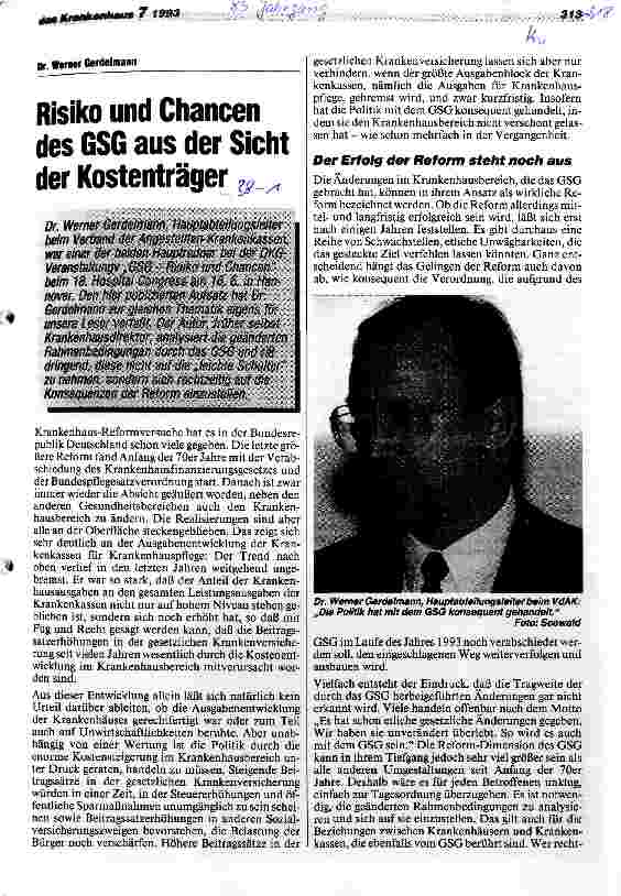 Vorschauseite 1: Risiko und Chancen des GesundheitsStrukturGesetzes aus Sicht der Kostenträger. Aufsatz, Analyse der geänderten Rahmenbedingungen