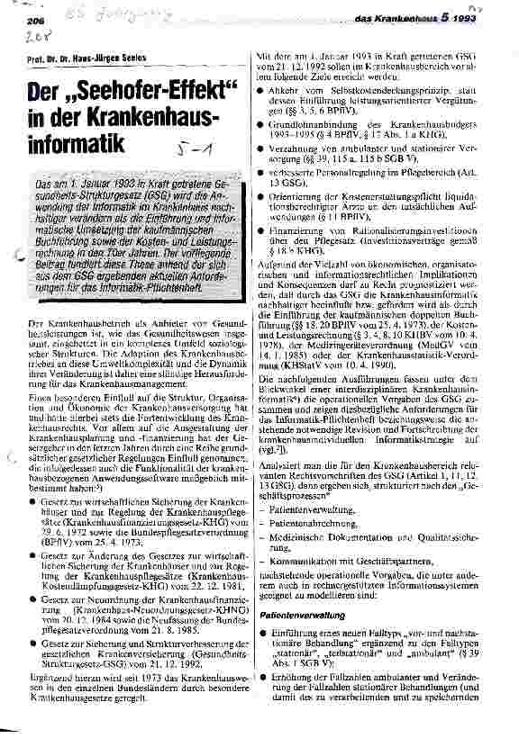 Vorschauseite 1: Der Seehofer-Effekt in der Krankenhausinformatik