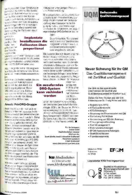 Vorschauseite 3: Implantate gesteuerte DRG Modell zur Finanzierung spezifischer Verfahren im G-DRG System