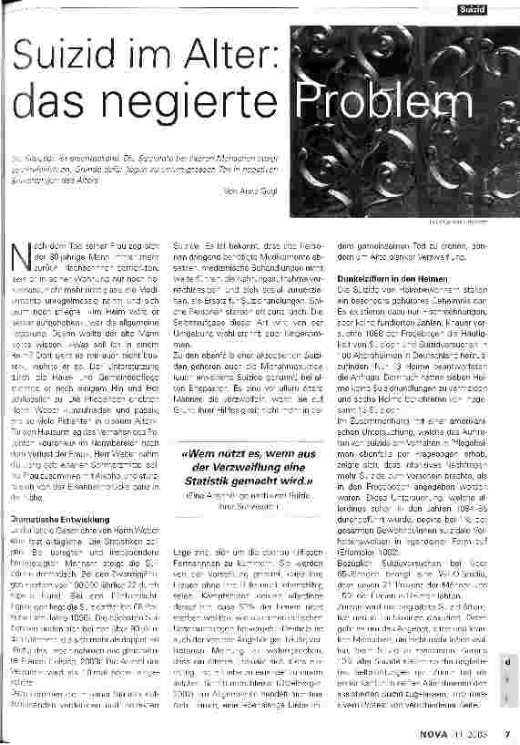 Vorschauseite 1: Suizid im Alter: das negierte Problem