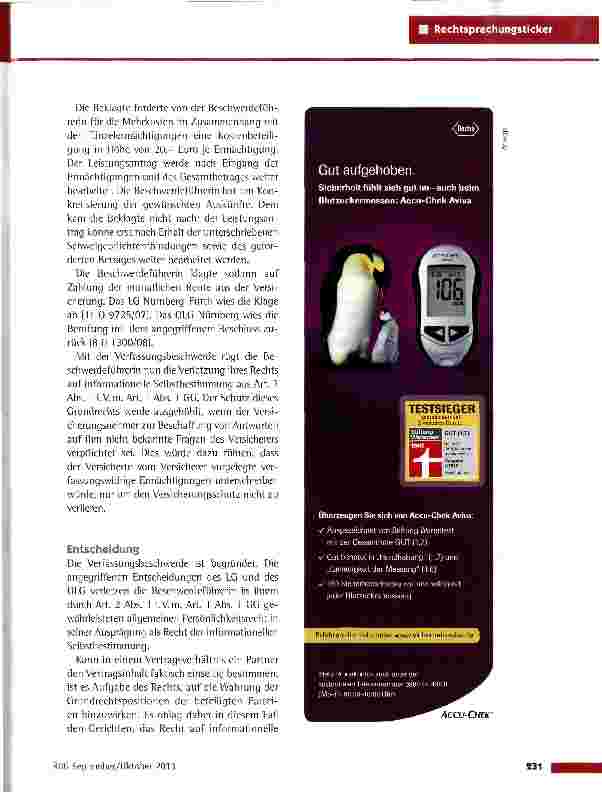 Vorschauseite 2: Datenschutz und Schweigepflichtsentbindung BVerfGvom 17.7.2013(1 BVR 3167/08)