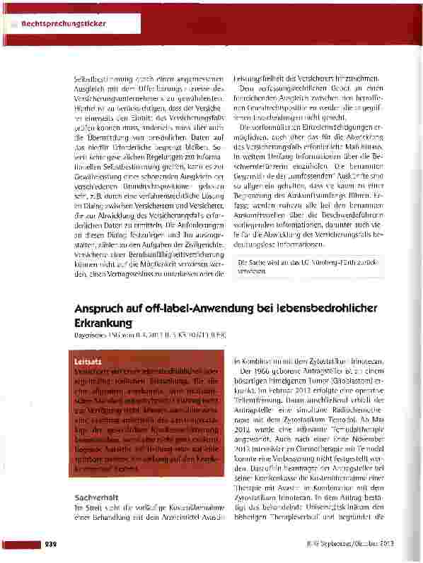 Vorschauseite 3: Datenschutz und Schweigepflichtsentbindung BVerfGvom 17.7.2013(1 BVR 3167/08)