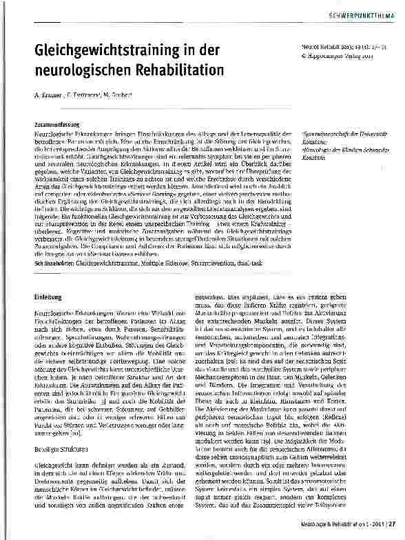 Vorschauseite 1: Gleichgewichtstraining in der neurologischen Rehabilitation