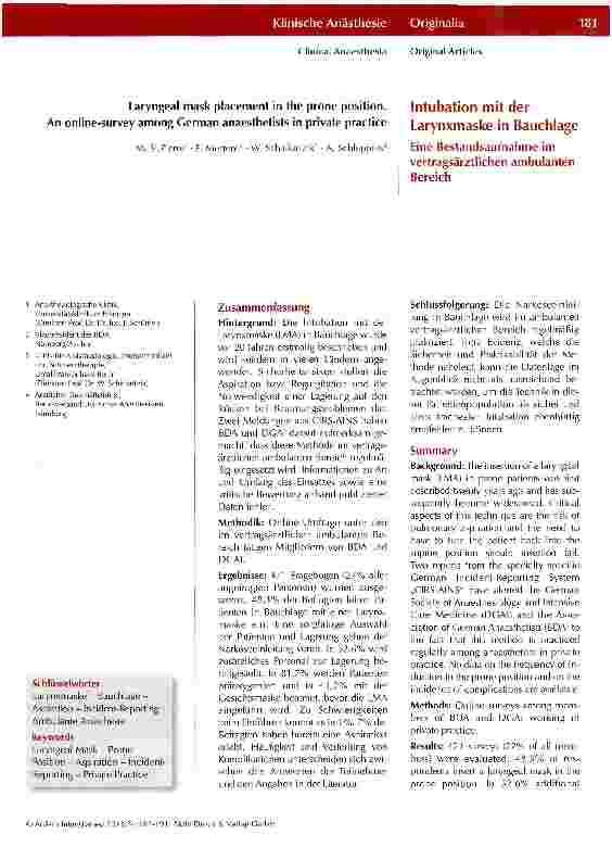 Vorschauseite 1: Intubation mit der Larynxmaske in Bauchlage