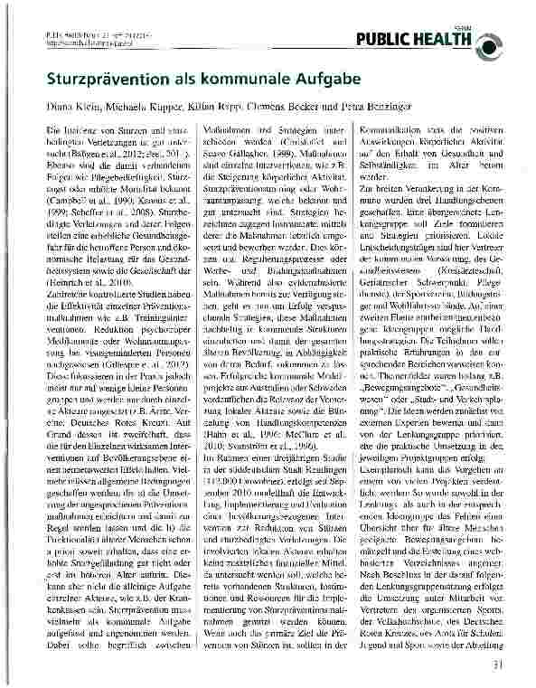 Vorschauseite 1: Sturzprävention als kommunale Aufgabe