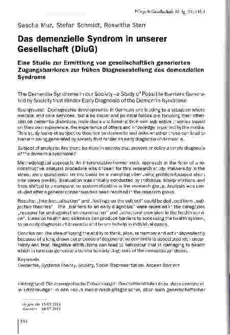 Vorschauseite 1: Das demenzielle Syndrom in unserer Gesellschaft (DiuG)