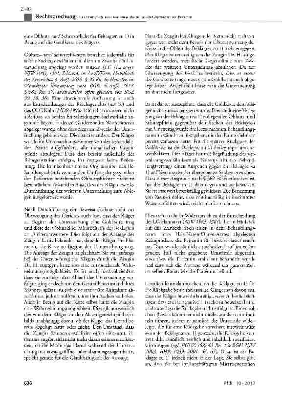 Vorschauseite 3: Zur Obhutspflicht eines Krankenhausbetreibers über Wertsachen von Patienten BGB §254 Abs. 2 Satz 1 Fall 1, § 280 Abs. 1, § 688, 690; VVG § 110, § 115