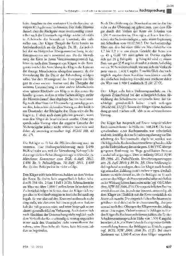 Vorschauseite 4: Zur Obhutspflicht eines Krankenhausbetreibers über Wertsachen von Patienten BGB §254 Abs. 2 Satz 1 Fall 1, § 280 Abs. 1, § 688, 690; VVG § 110, § 115